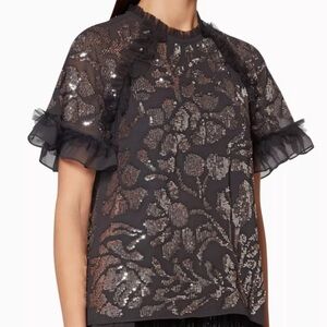 Needle & Thread Black Sequin Blouse